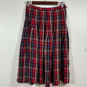 Vtg Pendleton Sophisticates Plaid Pleated Midi Skirt Red Navy Sz 8 holiday
